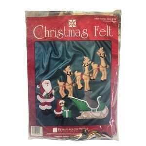Christmas Felt Ornament Garland 9926 Santa Deer & Elf Vintage designs for needle